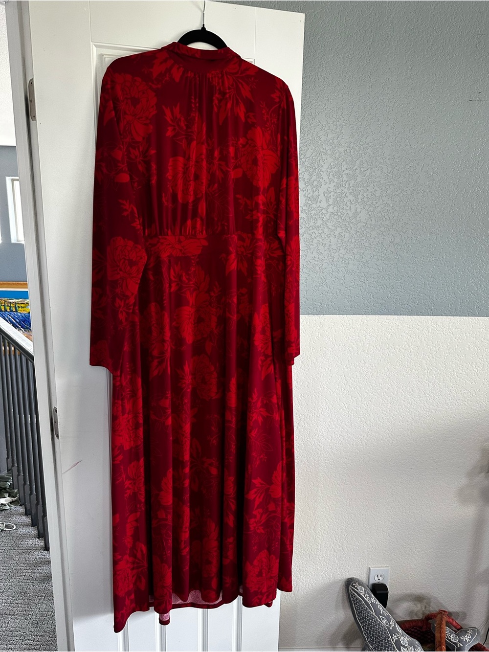 Elegant Red Floral Maxi Dress - Women's